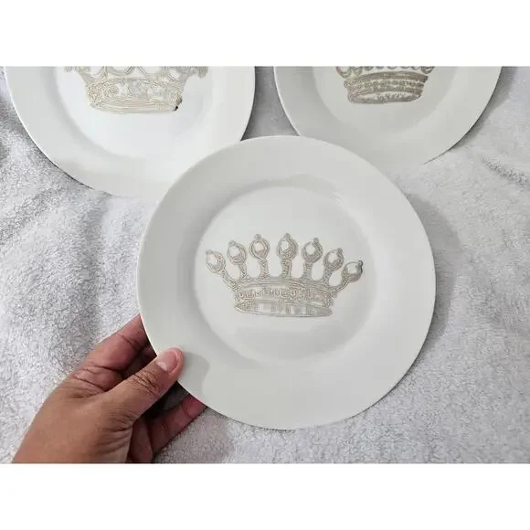 (Set of 3) Rosanna Kings Different Crown Dessert Plates Round Porcelain White 8" - Picture 3 of 12